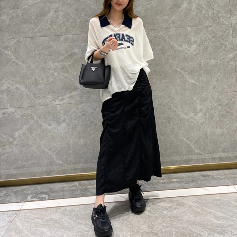 薄款冰丝针织短袖女夏季2025新款大码遮肉T恤胖mm显瘦宽松V领上衣