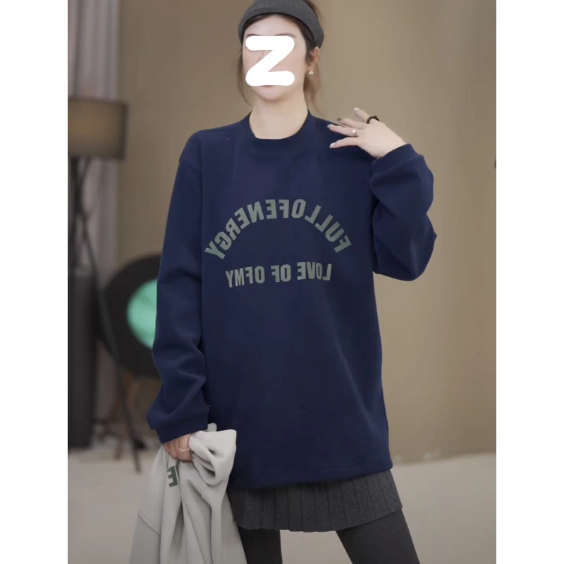 长袖加绒圆领卫衣2025秋季大码胖MM美式新款休闲百搭宽松流行上衣