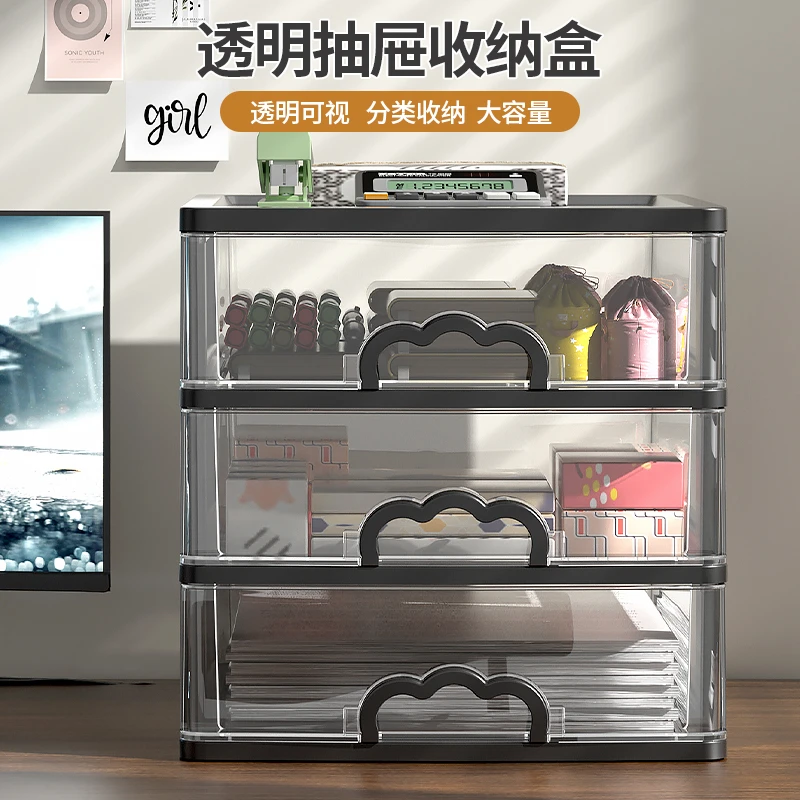透明办公桌收纳盒抽屉式化妆品收纳柜大容量学生宿舍文件杂物盒子