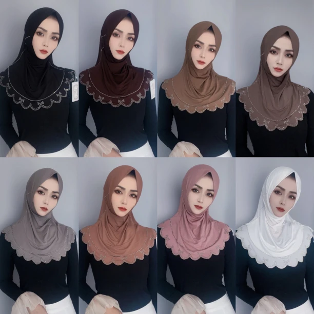 高端品质烫钻双层边头套