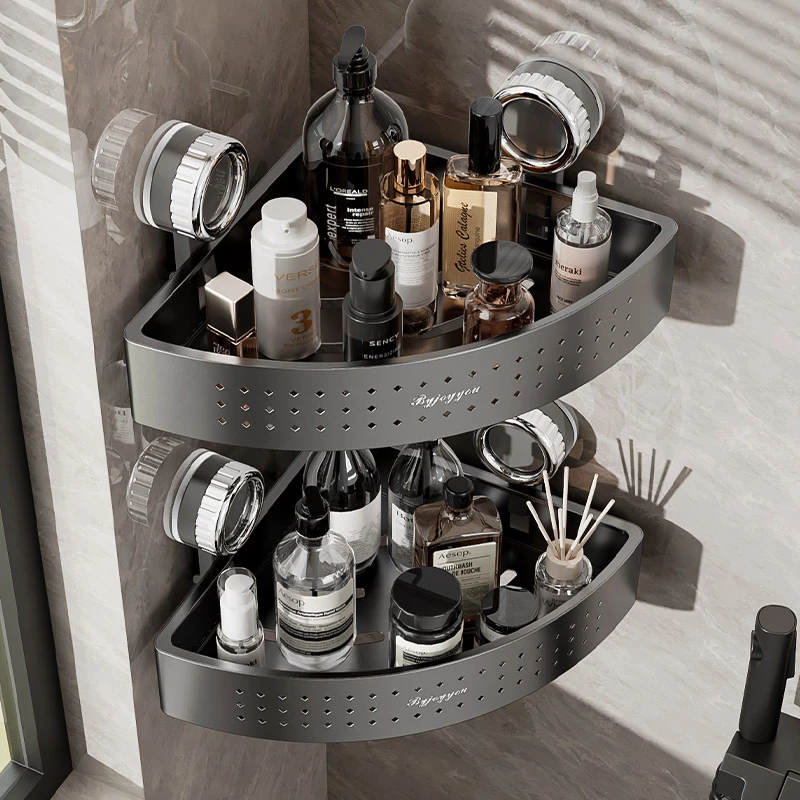 【佳立方】复古吸盘铝制转角置物架免打孔壁挂厕所墙上收纳浴室挂架