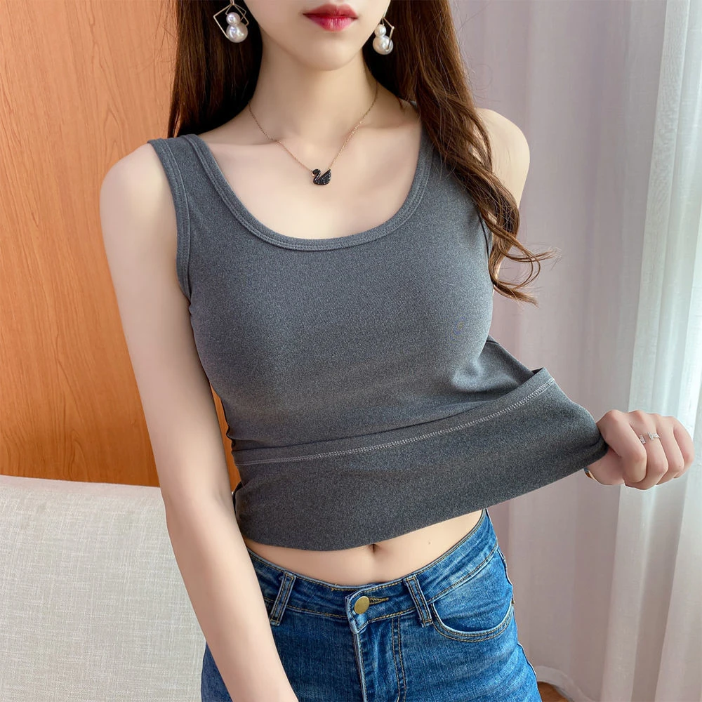 保暖背心女一体绒秋冬季内搭修身百搭防寒无袖打底衫上衣