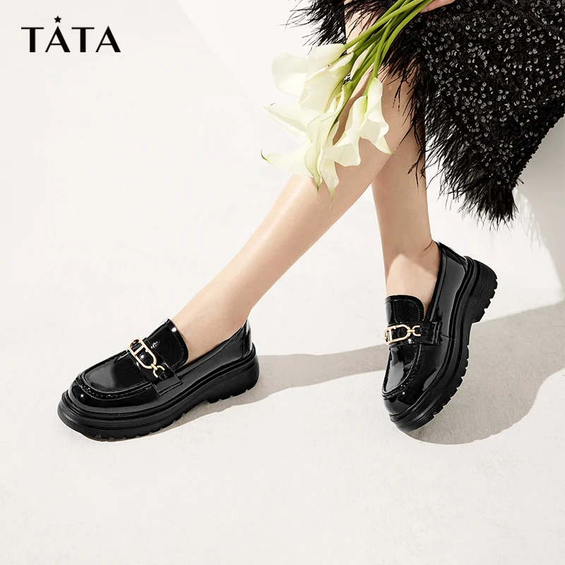 浮梦Tata他她厚底乐福鞋女英伦风小皮鞋女一脚蹬夏新7PJ32AA4