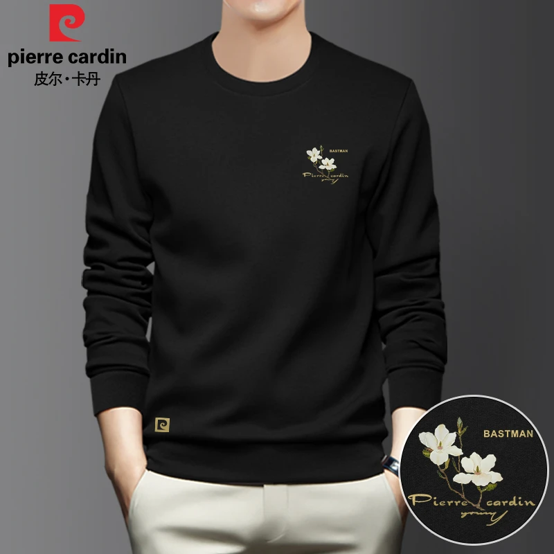 皮尔卡丹卫衣男打底衫高档圆领秋冬长袖时尚印花男士春秋百搭宽松