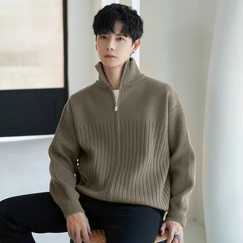 开衫毛衣男春秋季日系复古宽松慵懒风针织衫外穿男士拉链线衣外套