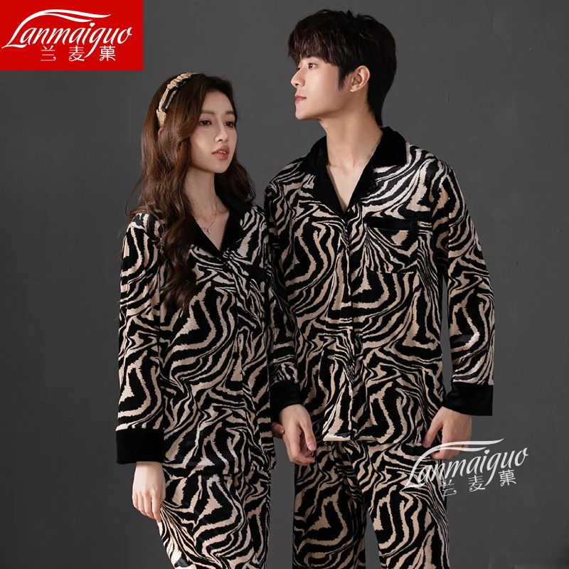 兰麦菓【斑马金钻绒】秋冬情侣睡衣女套装2025新款金丝绒家居服男士