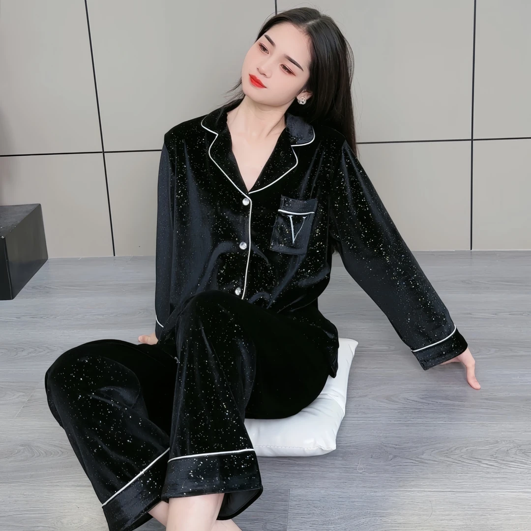 时尚漫天星河睡衣女春秋冬季钻石金丝绒长袖高级感套装家居服洋气