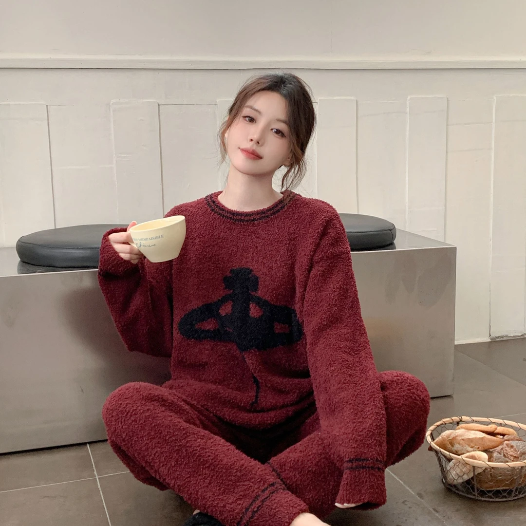 兰麦菓潮牌西太后美式复古睡衣女秋冬加厚保暖软绵绵家居服可外穿