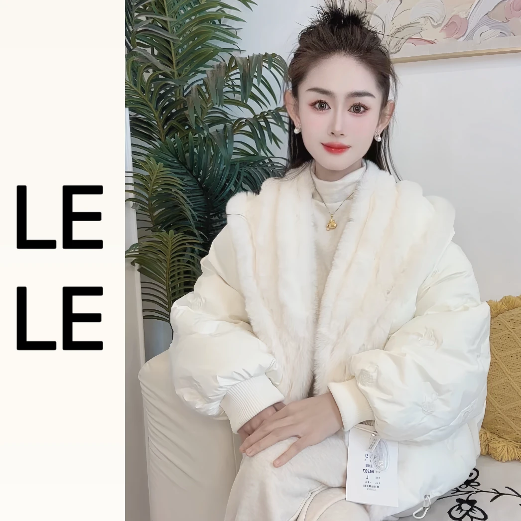 207刺绣亮片宽松洋气加厚V领环保毛棉衣