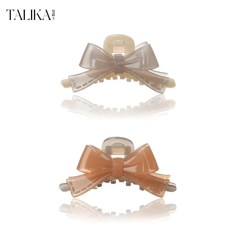 TALIKA法式高级感立体双面蝴蝶结醋酸发夹果冻色鲨鱼夹优雅抓夹子