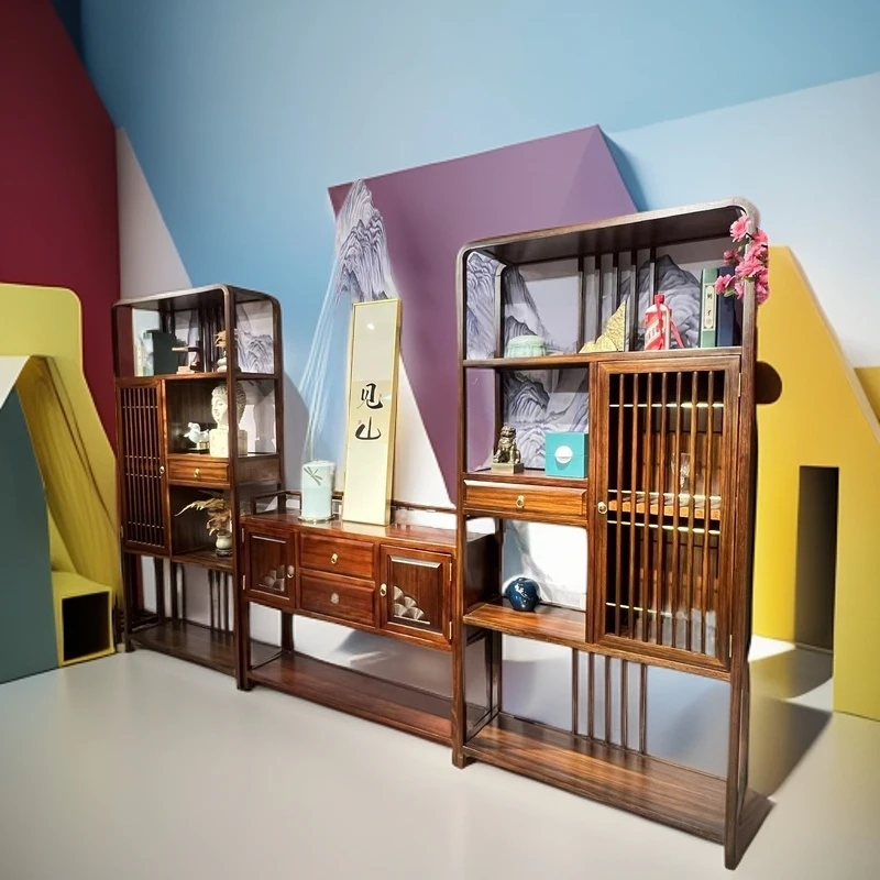 新中式简约乌金实木处储物架办公家用置物架