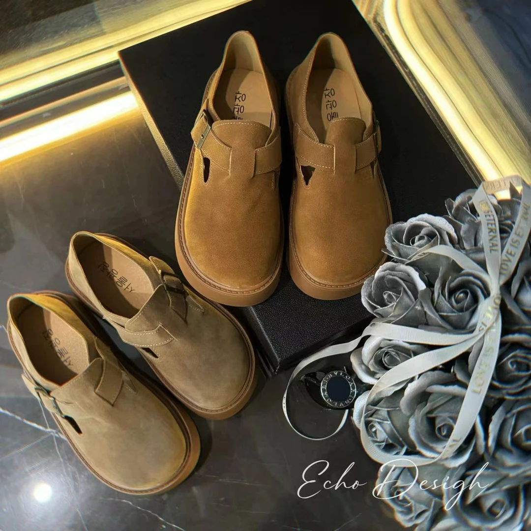 【ECHO】特!‘单搭扣圆头小芒果’复古韩系厚底增高勃肯单鞋女秋百搭