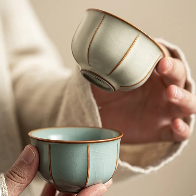 汝窑茶杯功夫茶具陶瓷茶盏开片喝茶杯品茗个人专用茶杯单茶杯
