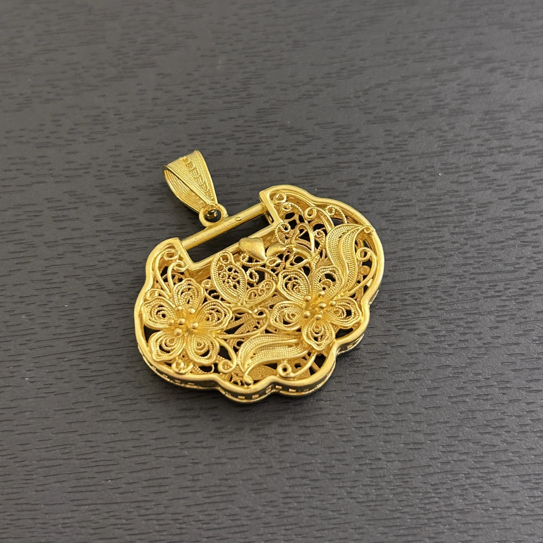 吊坠足银 【店长专享】足银如意花丝锁吊坠（单吊坠/不配链）YDZ797