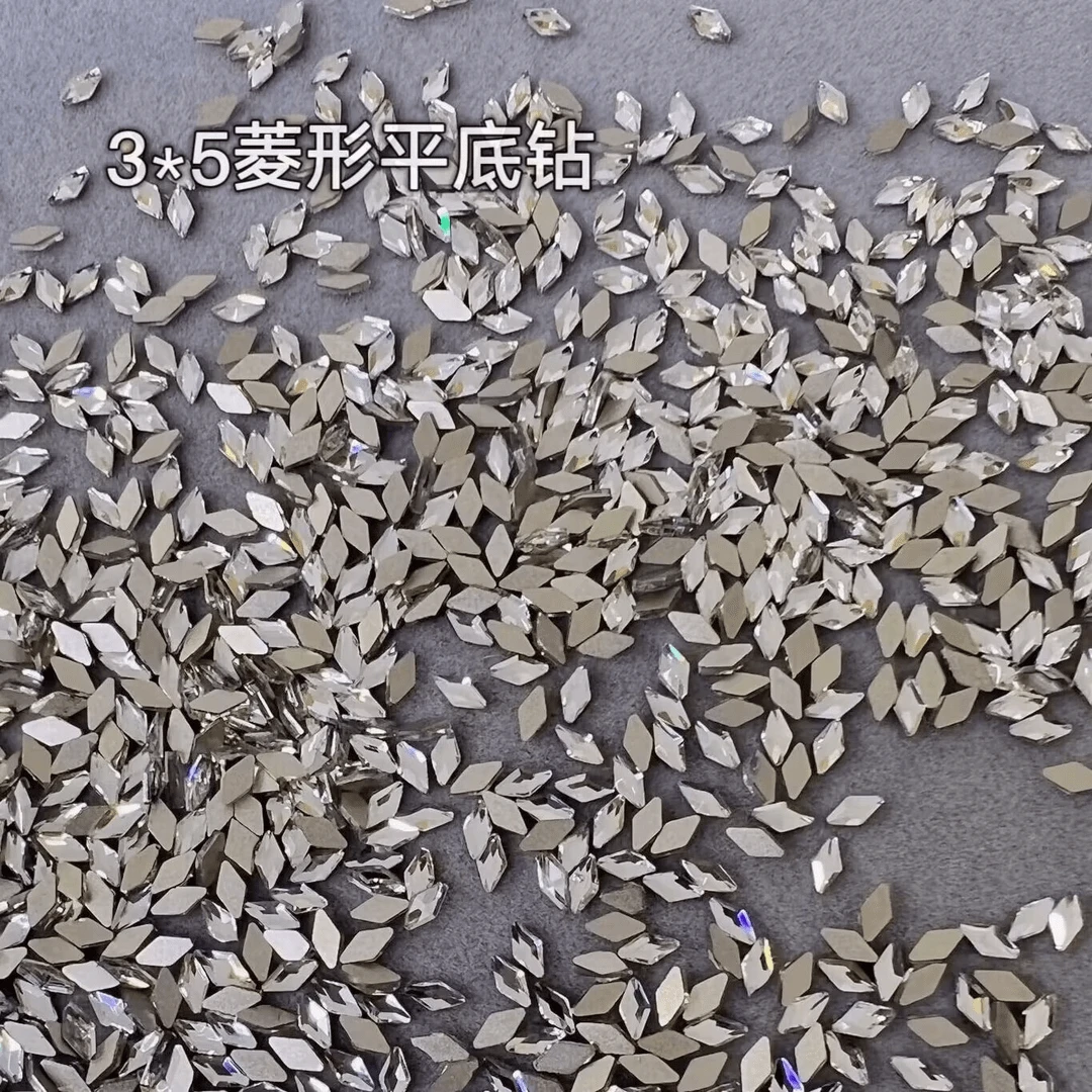 ZY【迷你平底菱形美甲钻】3*5菱形平底钻水晶玻璃超闪银色白色