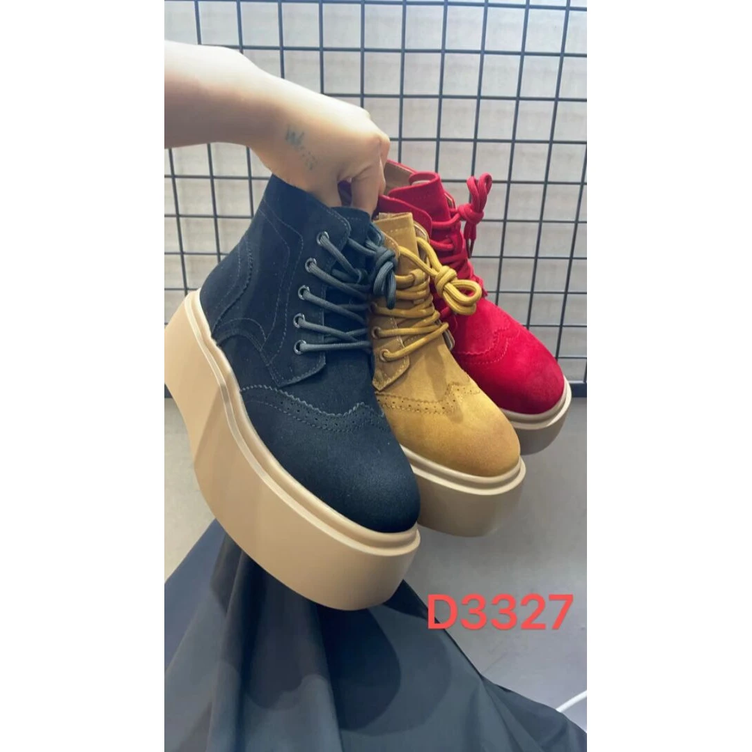 《新疆包邮》2024女鞋松糕鞋时尚厚底复古真皮短靴D3327