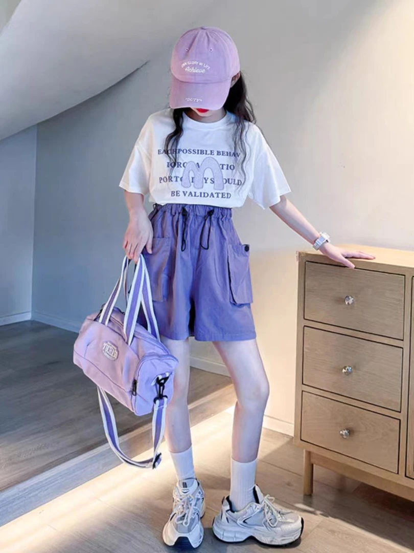 女童夏季套装2025新款时尚女孩运动中大童夏装韩版儿童休闲裤百搭