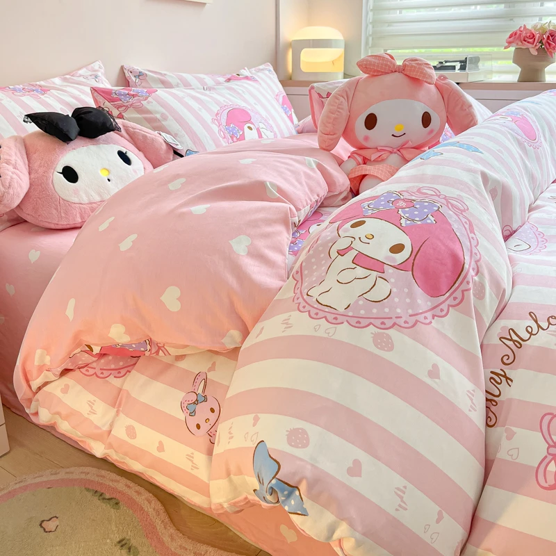美乐蒂儿童四件套纯棉100全棉被套床单公主风女孩卡通床上三件套