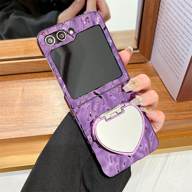 褶皱纹镜子支架适用三星zflip5手机壳zflip3折叠zflip4防摔保护套