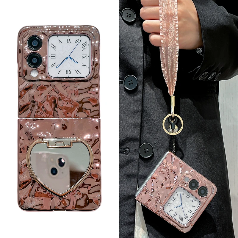 电镀皱褶适用于华为nova flip手机壳折叠女款手绳防摔折叠保护套