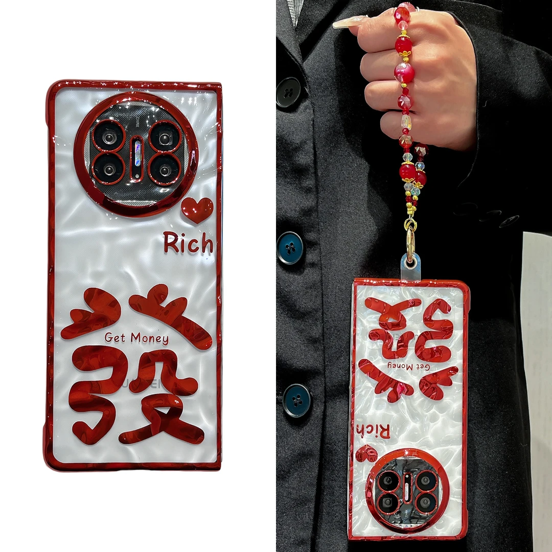 新年款透明红色发财适用华为matex5手机壳折叠Matex3典藏版保护套