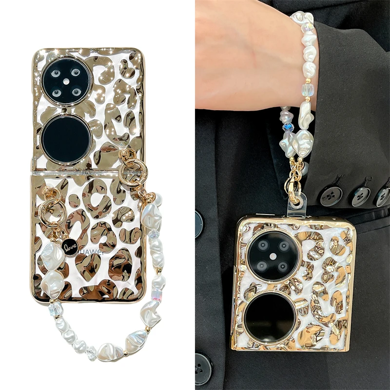 电镀豹纹适用华为p50pocket手机壳pockets折叠pocket 2保护套女款