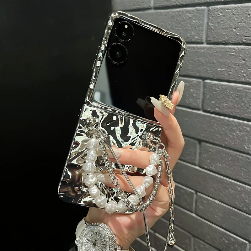 适用小米mixflip手机壳新款电镀银色皱褶手链mix Flip折叠保护套