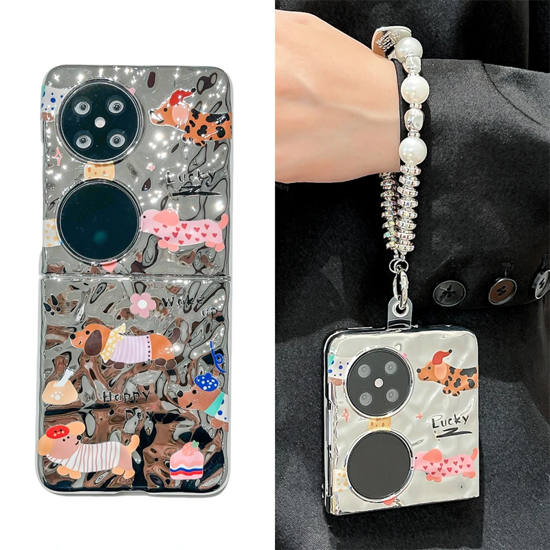 电镀可爱小狗适用华为p50pocket手机壳pockets折叠pocket 2保护套
