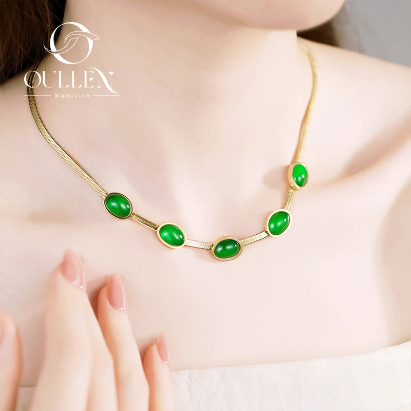 OULLEN 钛钢项链 高级感小众复古水滴串珠时尚火爆款锁骨链女士