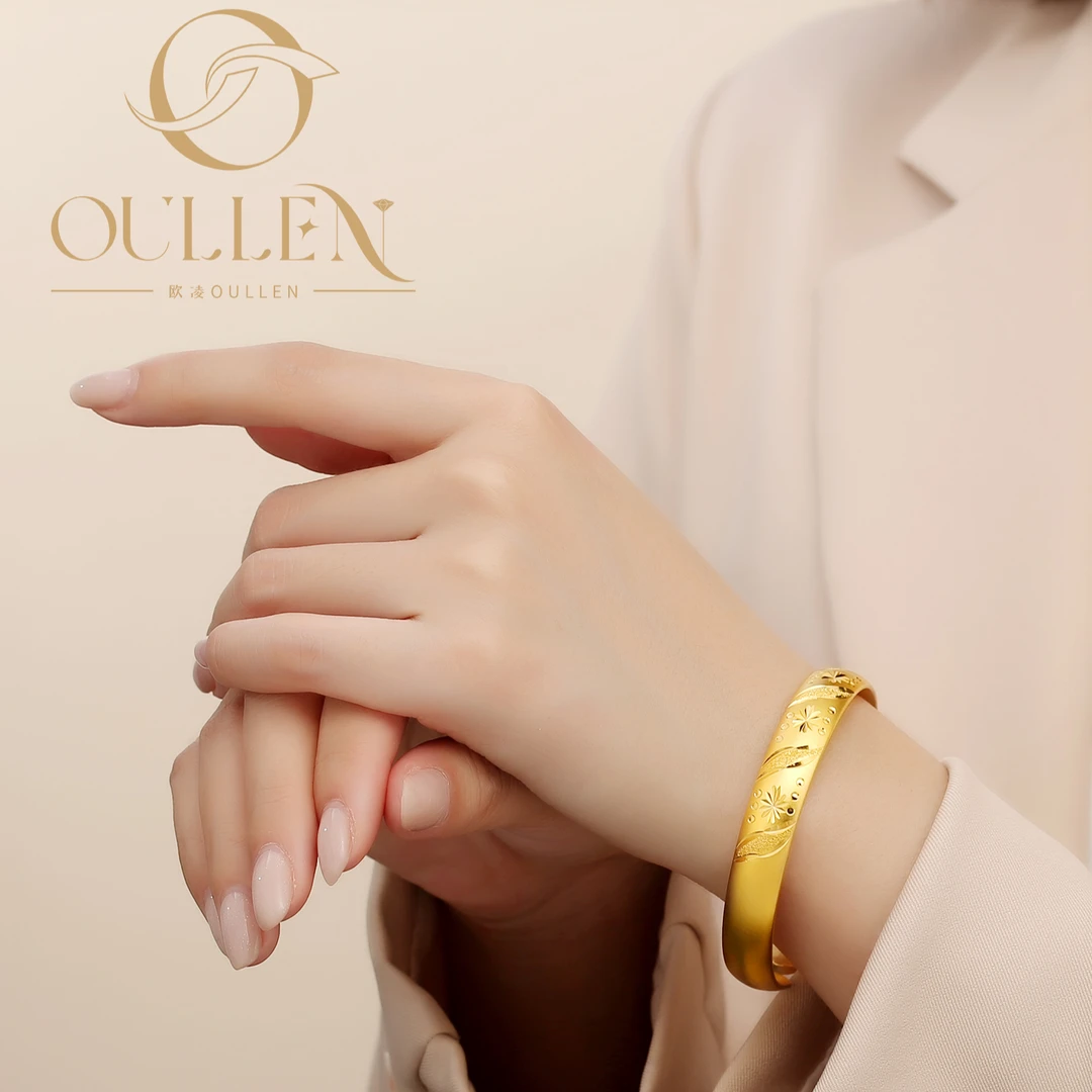 OULLEN 铜合金手镯 高级感不掉色时尚星月开口百搭小众饰品手镯