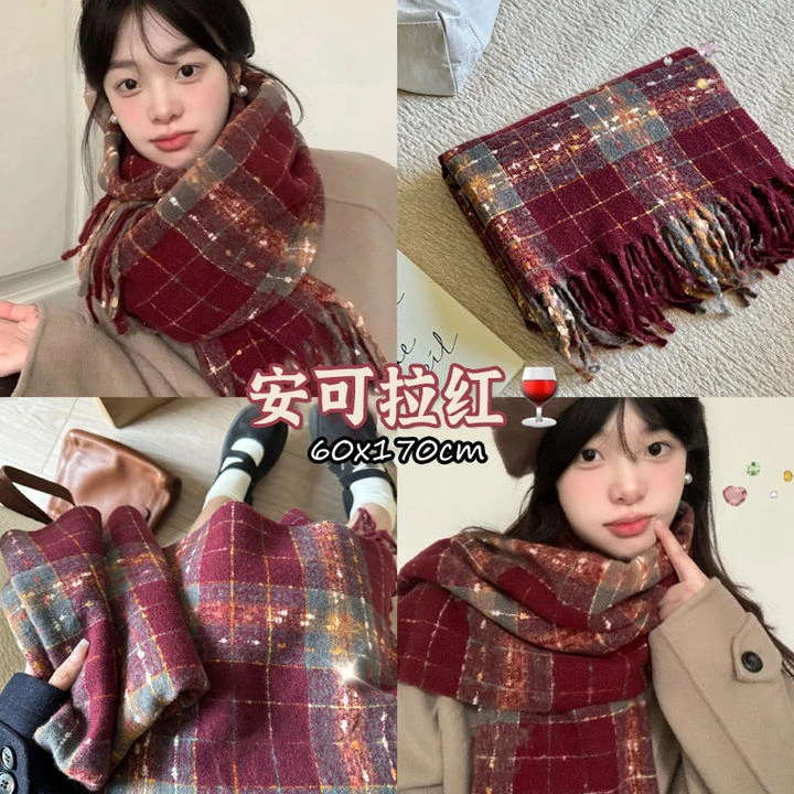 【安可拉红】星河系秋冬季围巾女加长星星眼泪情侣学生格子围脖男