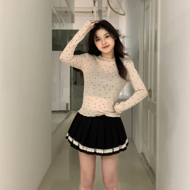 波点打底衫女装春夏季设计感百搭显瘦长袖2024年新款薄款防晒上衣