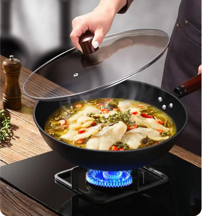 古法无涂层炒锅氮化老式铁锅不粘锅加厚平底锅