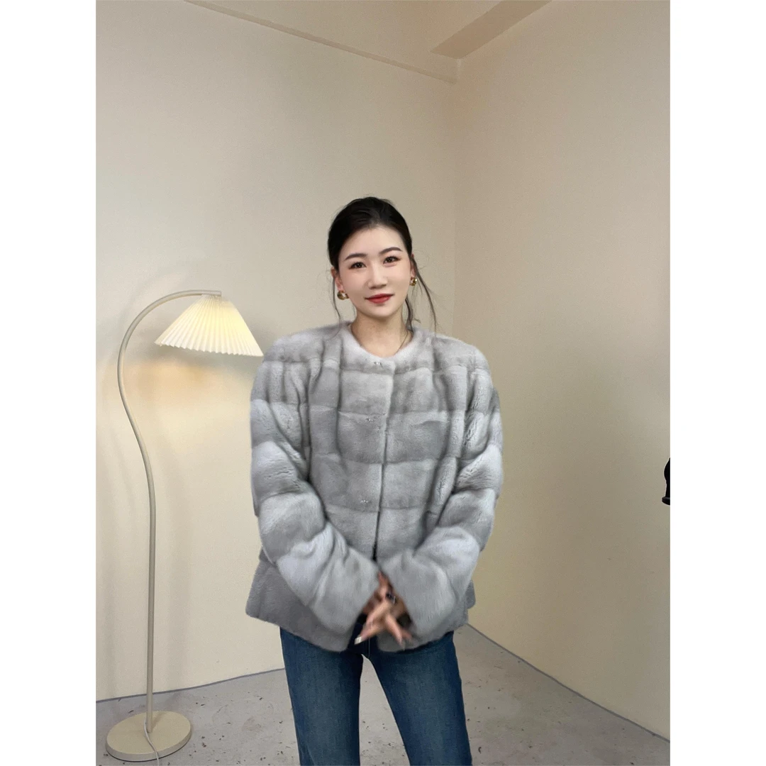 华丽园丹麦进口水貂天鹅绒短二蓝宝石大衣海宁水貂外套气质2