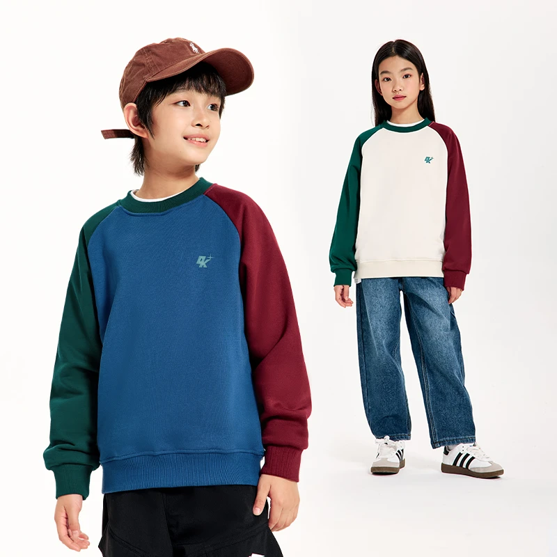 DK童装24秋冬新款复古休闲女男童圆领加绒卫衣男孩儿童插肩袖上衣