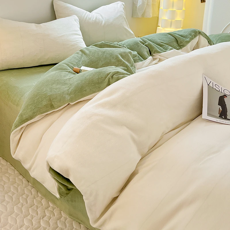 冬季牛奶绒羊羔绒床上四件套新款珊瑚绒床单被套毛绒加绒加厚保暖