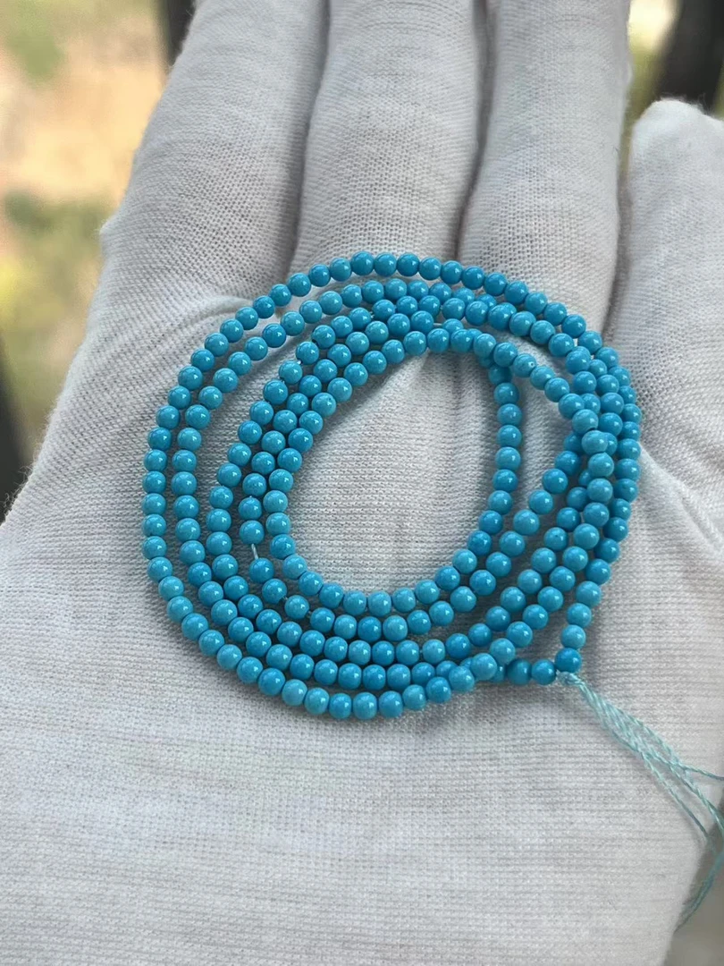 高瓷蓝色2.5毫米多圈米珠链项链