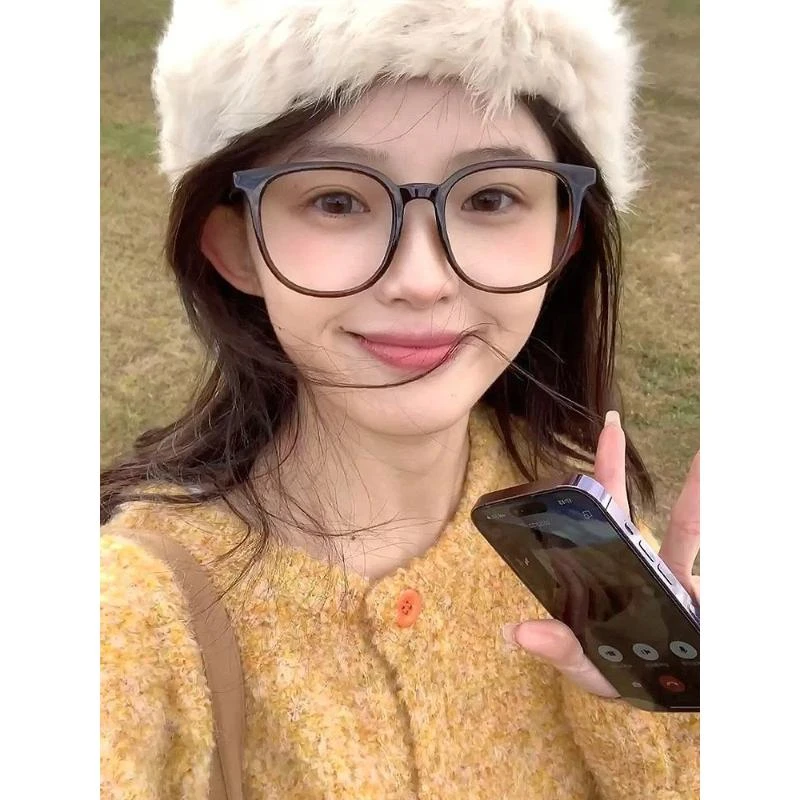 复古方框冷茶色眼镜女高级感大脸大框装饰眼睛近视镜早八素颜神器