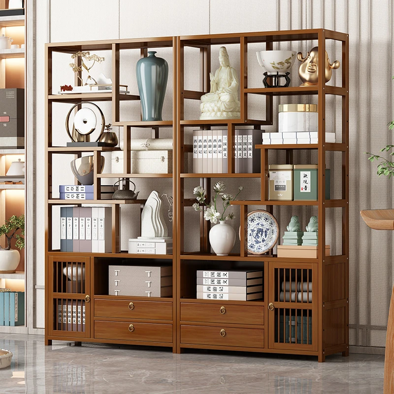 龙谋楠竹博古架新中式多宝阁置物架展示柜茶叶架办公室书架古董架