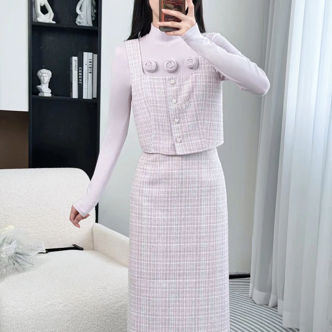 拉夏贝尔/25现货秋季气质小香风马甲+半身裙+打底衫 10112 LHD