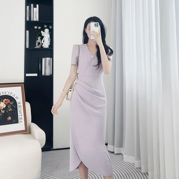 拉夏贝尔/25现货清仓清凉法式赫本优雅显瘦高腰连衣裙 1814 MQC