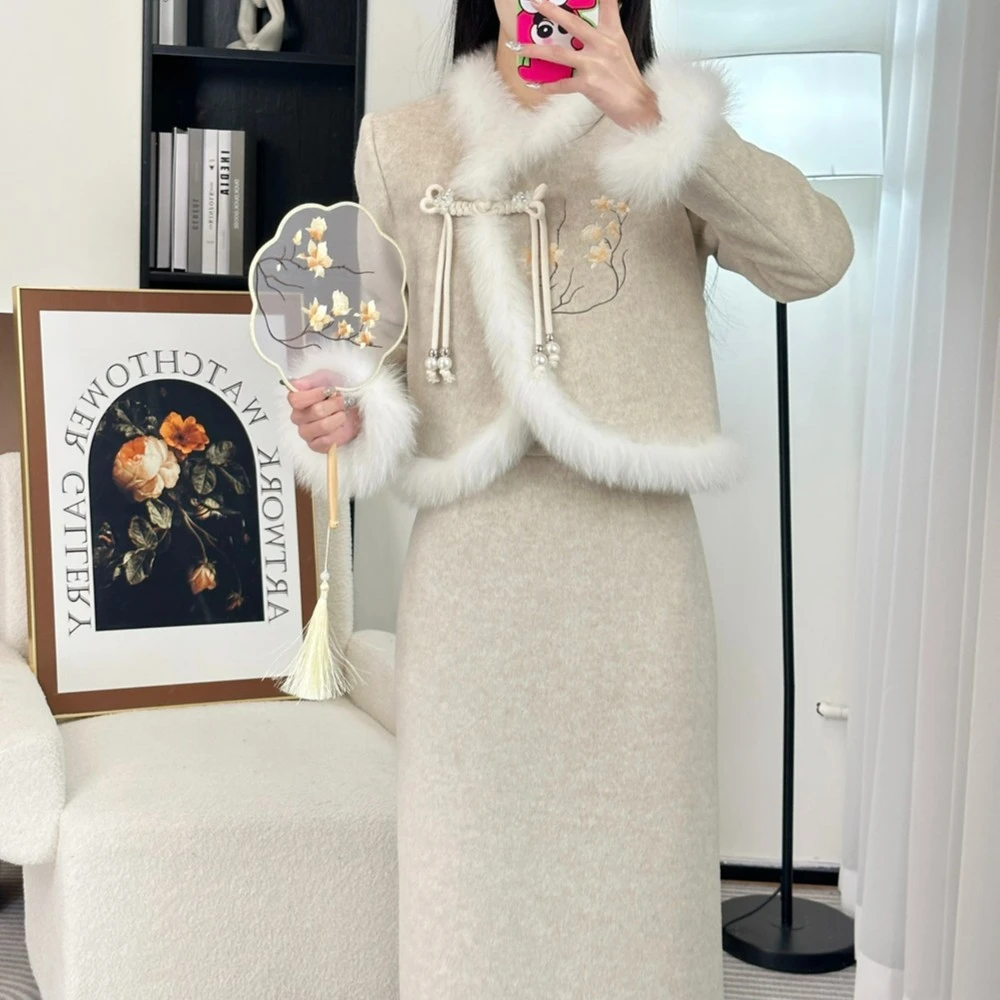 拉夏贝尔/25现货秋新气质小香风白鸭绒外套+半身裙 79619 LSC