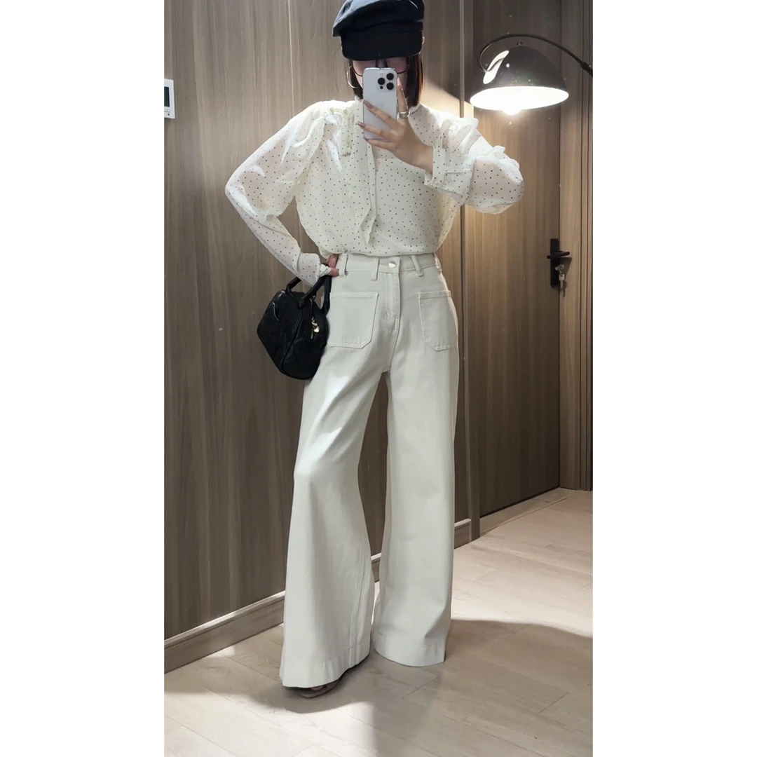 【BILU VTG】雕家白色高腰前口袋牛仔裤BL2024364