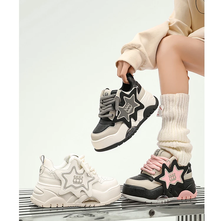 Violentbear/暴力熊冬季款女鞋子夏季白色百搭潮流厚底星星板鞋潮