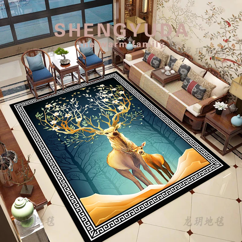 吉鹿新中式简约客厅茶几垫地毯床边毯入户玄关地垫水洗家用大面积