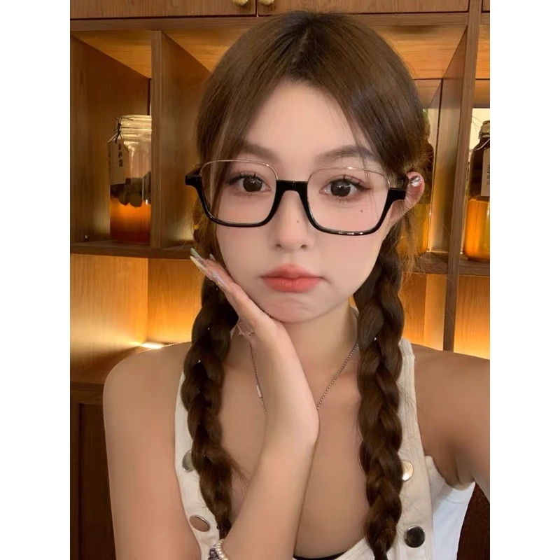 欧美风复古半黑框素颜防蓝光学生眼镜架女方圆脸显瘦配近视高度数