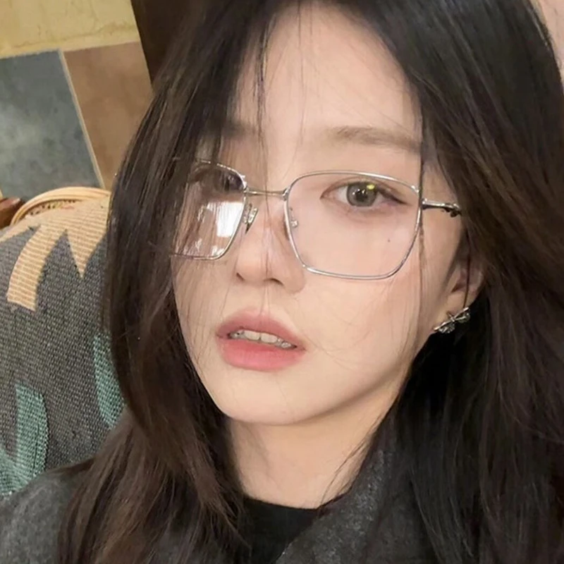 韩版高级感长方形银色框书呆子风金属镜框眼镜防蓝光镜片可配近视