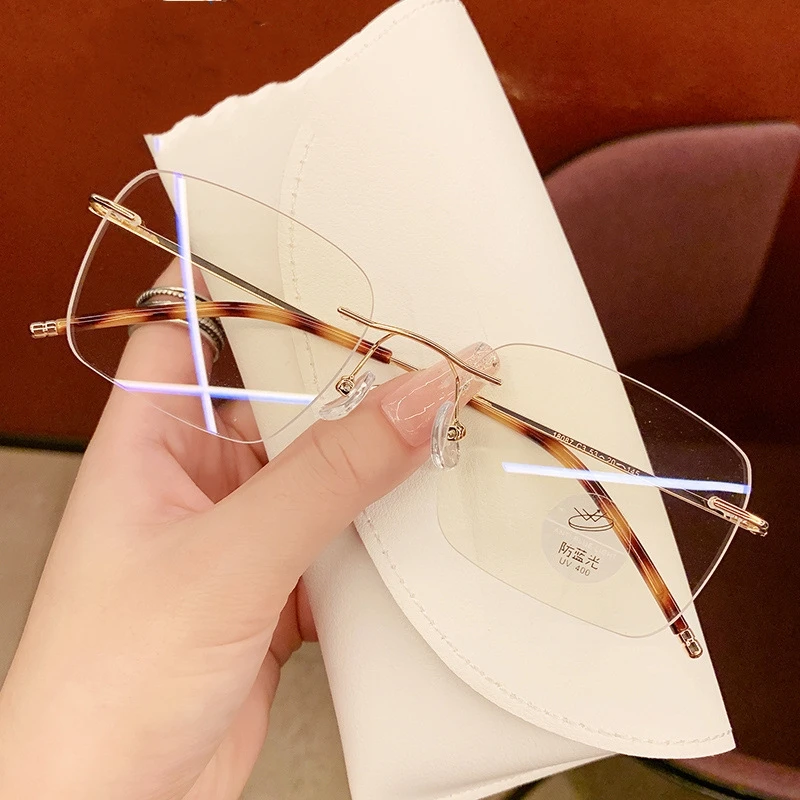 无边框眼镜近视女可配度数方框素颜显脸小超轻大框金丝眼睛框镜架