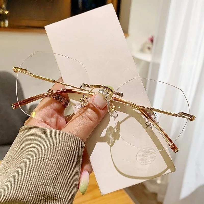 无边框近视眼镜男款可配有度数镜片素颜超轻多边形防蓝光眼睛架女