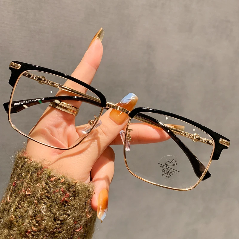 超轻黑金大脸纯钛半框眼镜男款近视可配度数斯文方框专业眼睛框架